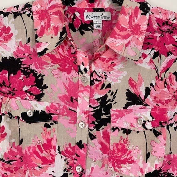 SALE! KIM ROGERS 100% Linen Button Down Top Size Petite Medium - Picture 2 of 6